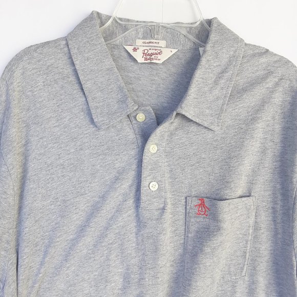 Mens Polo Large Heather Gray Classic Fit Penguin - Picture 2 of 7